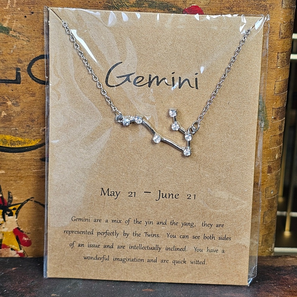 Silver Gemini Constellation Necklace Womens OS Zodiac Astrology Rhinestone
